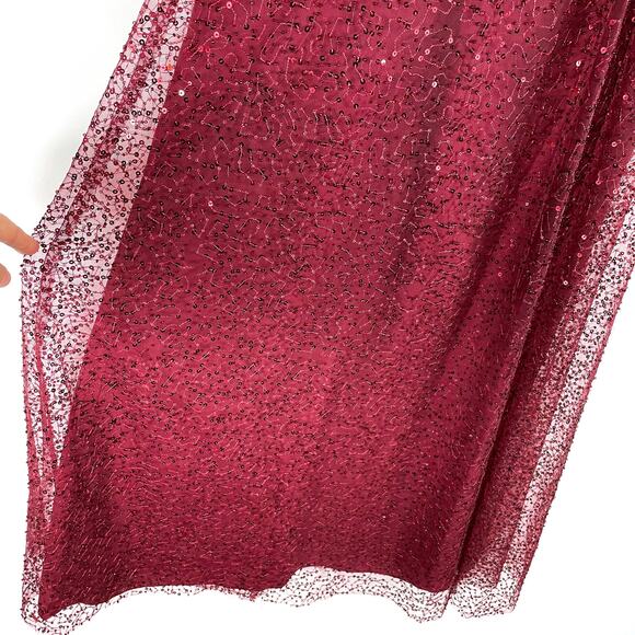 Teri Jon Burgundy Gown Sequin Beaded Tulle Off the Shoulder Dress Sz 2‎ Women's - Picture 6 of 9
